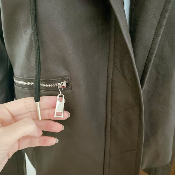 NWT Brown Faux Leather Cropped Moto Jacket with Hoodie - Picture 2 of 9